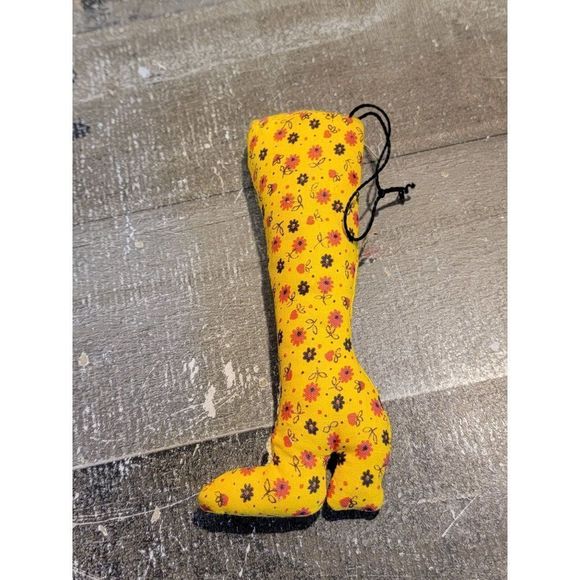 Plush felt yellow floral boot heel ornament Xmas decor - Picture 4 of 4